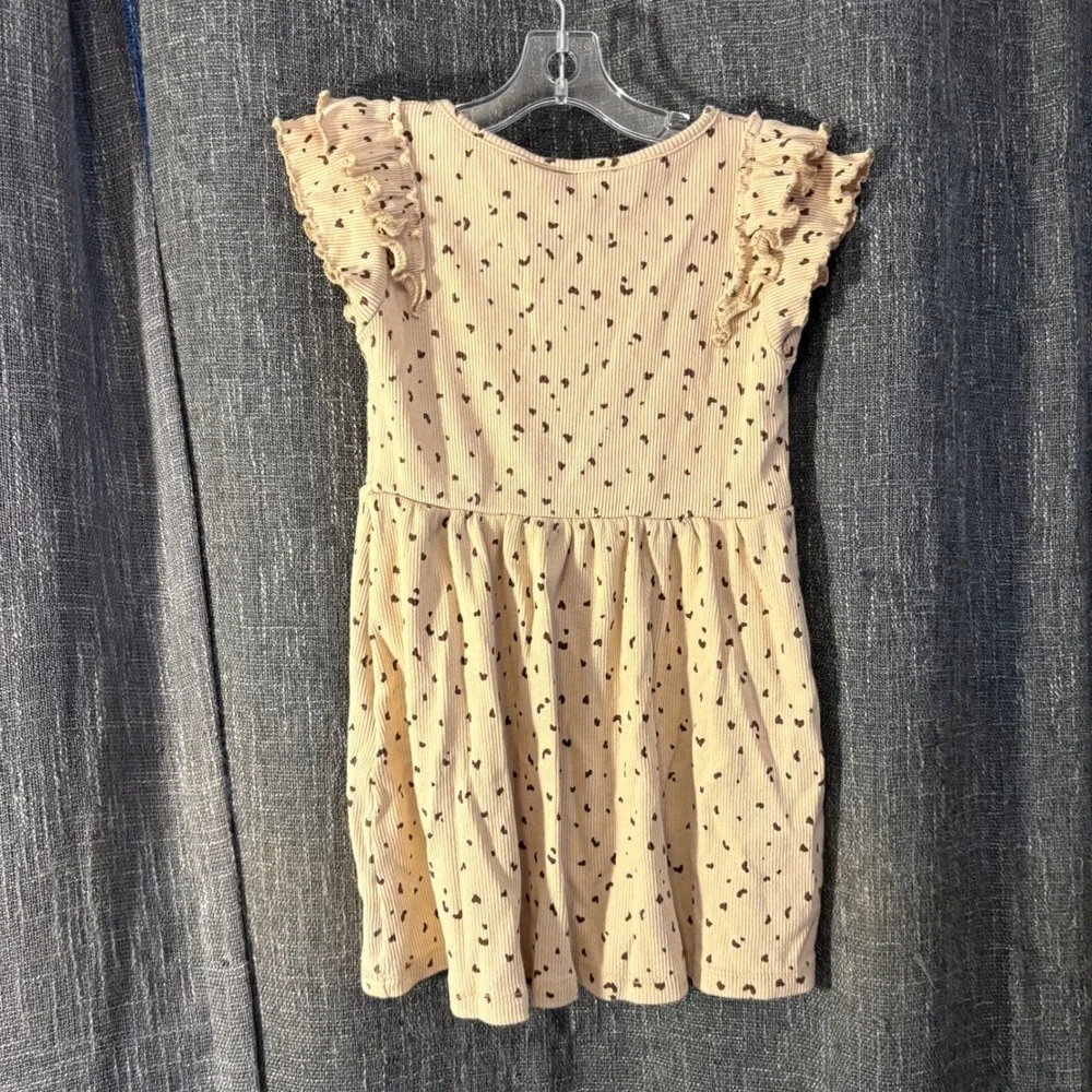 H&M Girls Ribbed Heart Leopard Animal Print Dress Beige Brown‎ (Girls 2T)